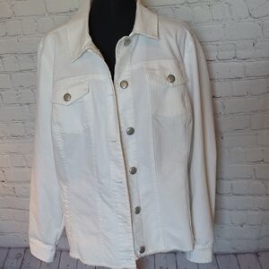 White Denim Jacket Size 1X CJ Banks Raw Hem